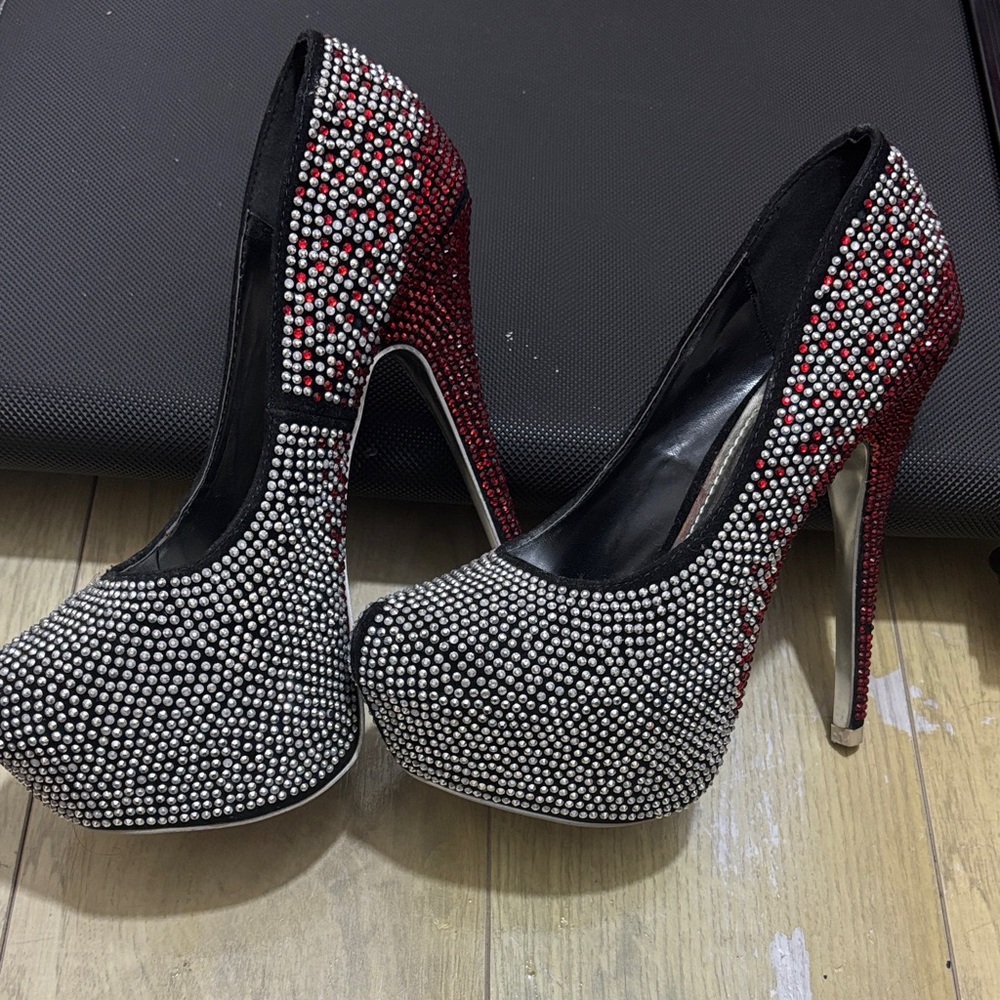 Dazzling Black and Red Rhinestone Heels